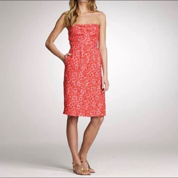 J.Crew Red & Pink Strapless Linen Dress Size 2 - Picture 2 of 6